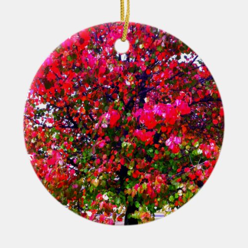 Autumn Changing Leaves pink impressionistic trees Ceramic Ornament