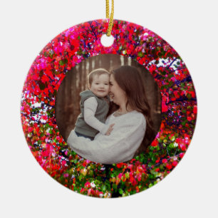 Autumn Changing Leaves, pink impressionistic trees Ceramic Ornament