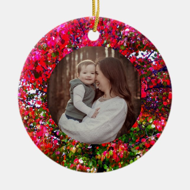 Autumn Changing Leaves, pink impressionistic trees Ceramic Ornament (Front)