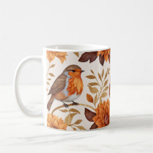Autumn Charm with Robins and Floral Elegance Coffee Mug