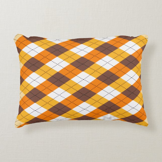 Autumn Checkered Art Pattern Pillow (Front)