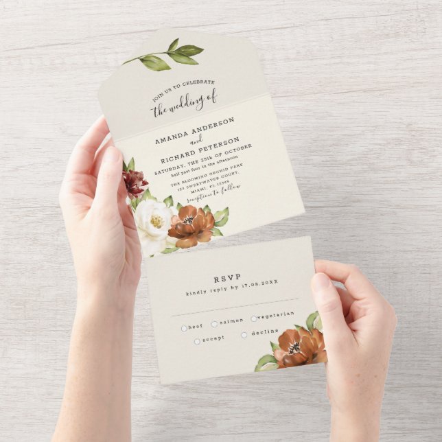 Autumn Chic Floral  Wedding All In One Invitation (Tearaway)