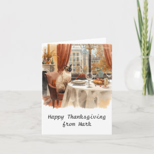 Autumn chic Siamese Cat hostess cat at dinner Card