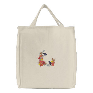 Autumn Chickadees Embroidered Tote Bag