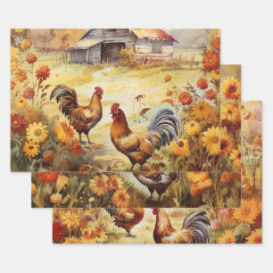 Autumn Chicken Field Wrapping Paper Sheets