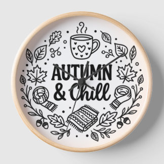 Autumn & Chill | Cozy Fall Hand-Lettered Line Art  Clock
