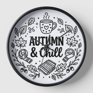 Autumn & Chill | Cozy Fall Hand-Lettered Line Art  Clock