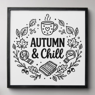 Autumn & Chill | Cozy Fall Hand-Lettered Line Art  Peel And Stick Photo Tile