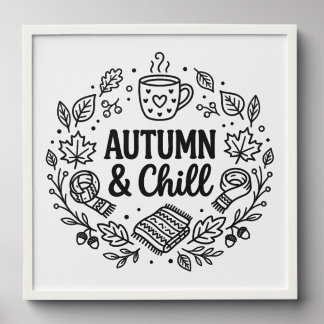 Autumn & Chill | Cozy Fall Hand-Lettered Line Art  Peel And Stick Photo Tile