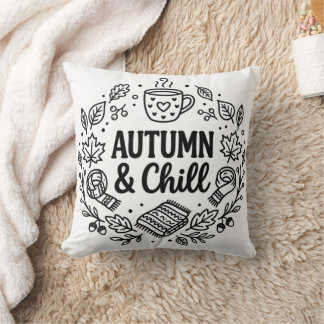 Autumn & Chill | Cozy Fall Hand-Lettered Line Art  Throw Pillow