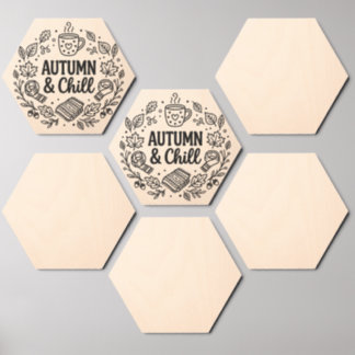 Autumn & Chill | Cozy Fall Hand-Lettered Line Art  Wood Photo Tile