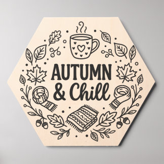 Autumn & Chill | Cozy Fall Hand-Lettered Line Art  Wood Photo Tile