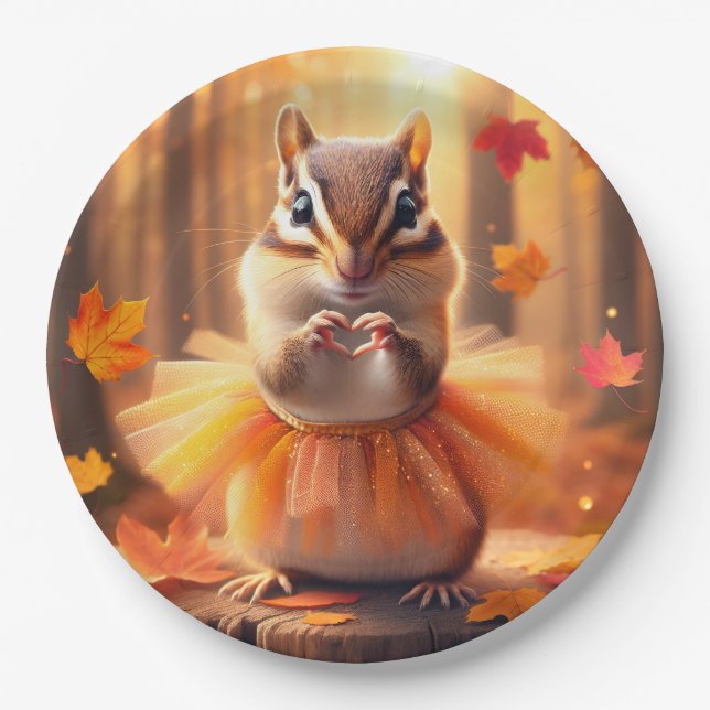 Autumn Chipmunk Ballerina Dancer Paper Plates (Front)