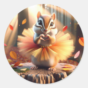 Autumn Chipmunk Wearing a Tutu Classic Round Sticker