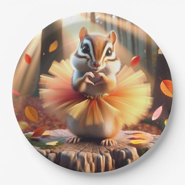 Autumn Chipmunk Wearing a Tutu Paper Plates (Front)