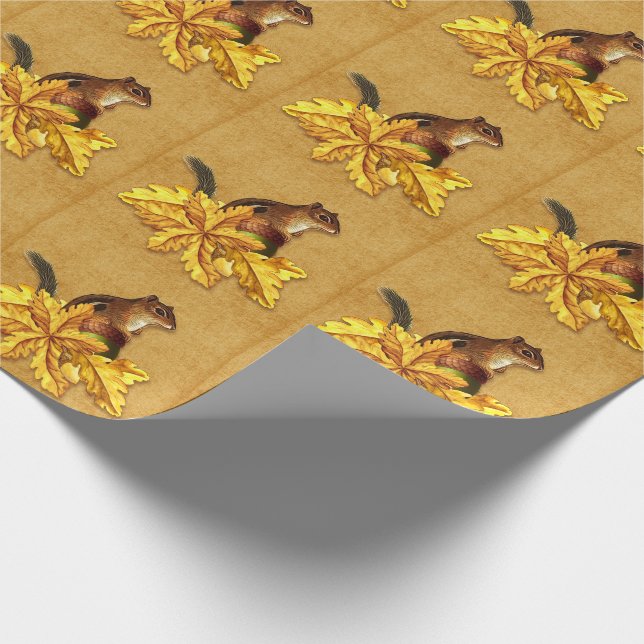 Autumn Chipmunk with Acron on Faux Canvas Wrapping Paper (Corner)