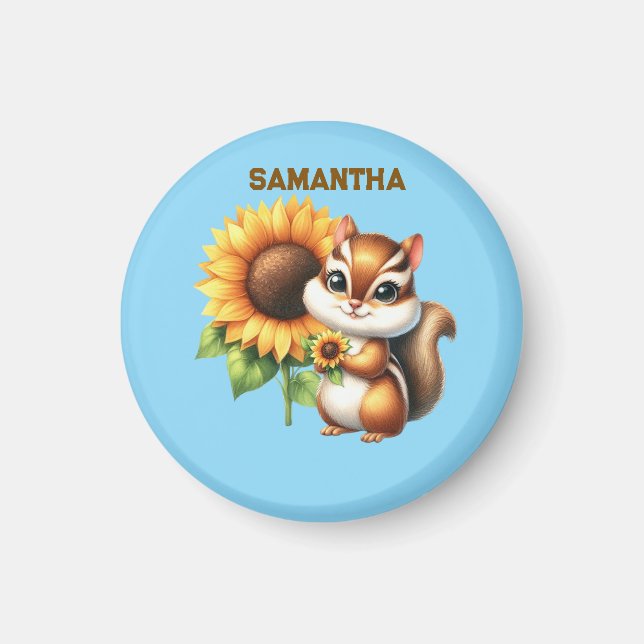  Autumn Chipmunk with Sunflower | Cute Animal  Magnet (Front)