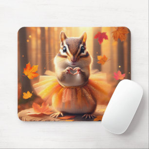Autumn Chipmunk With Tutu and Heart Mouse Pad