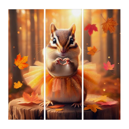 Autumn Chipmunk With Tutu and Heart Triptych