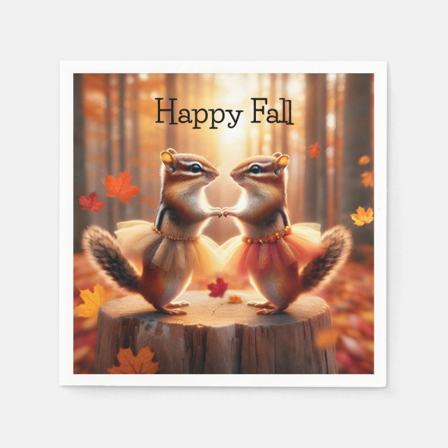 Autumn Chipmunks Dancing Napkins (Front)