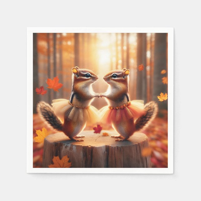 Autumn Chipmunks Dancing Napkins (Front)