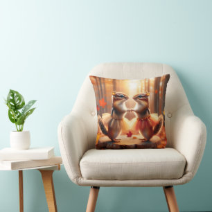Autumn Chipmunks Dancing Throw Pillow