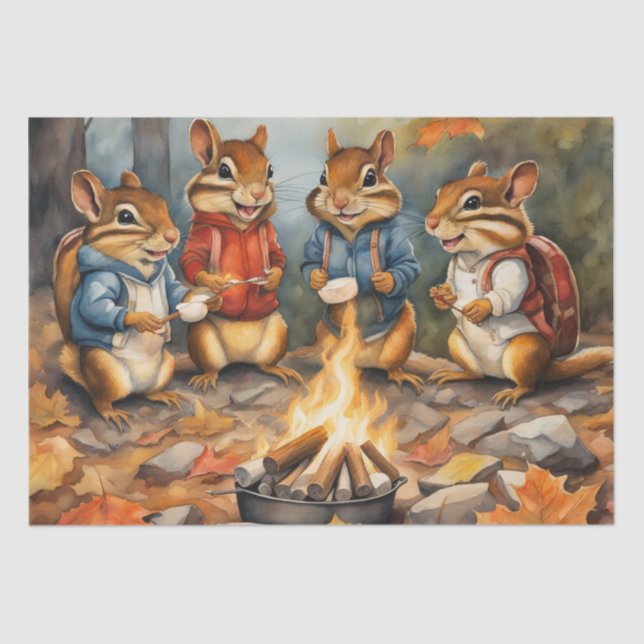 Autumn Chipmunks & Marshmallows Decoupage Tissue Paper (Front)