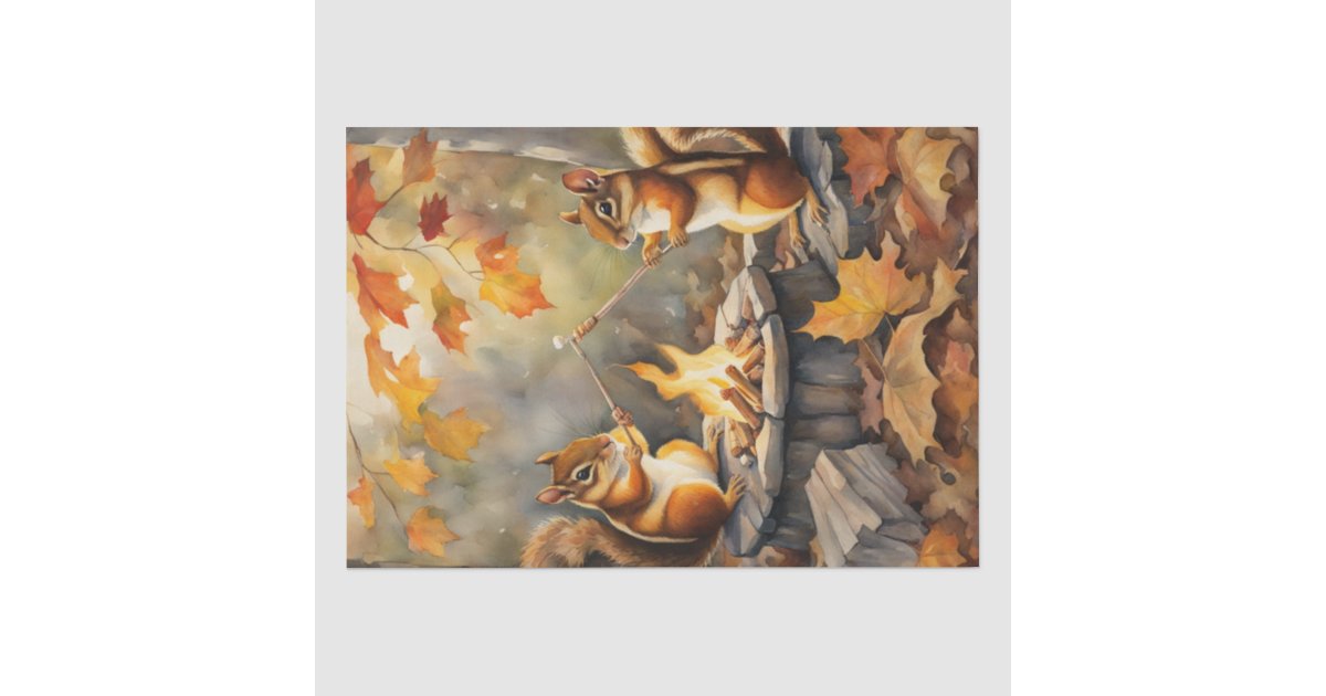 Autumn Chipmunks & Marshmallows Decoupage Tissue Paper | Zazzle