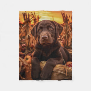 Autumn Chocolate Lab Puppy – Sweet & Cozy Fleece Blanket