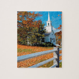 Autumn Church In Splendor New England Jigsaw Puzzle