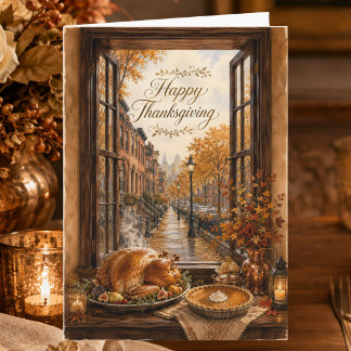 Autumn City Brownstone Happy Thanksgiving Card