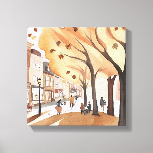 Autumn City Park | Fall Foliage Watercolor Canvas Print (Front)