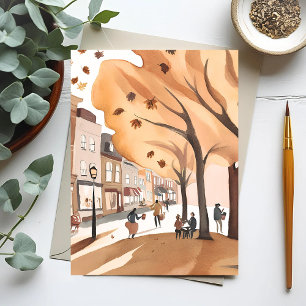 Autumn City Park Fall Foliage Watercolor Postcard