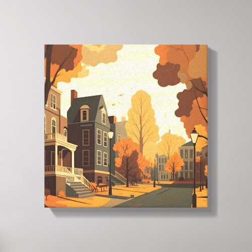 Autumn Cityscape Rustic Orange Red Yellow Brown  Canvas Print