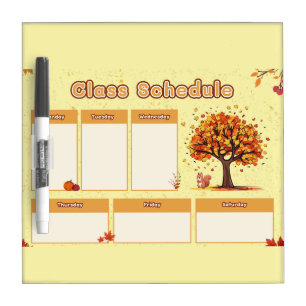 Autumn Class Schedule with Cute Fall Illustrations Dry Erase Board