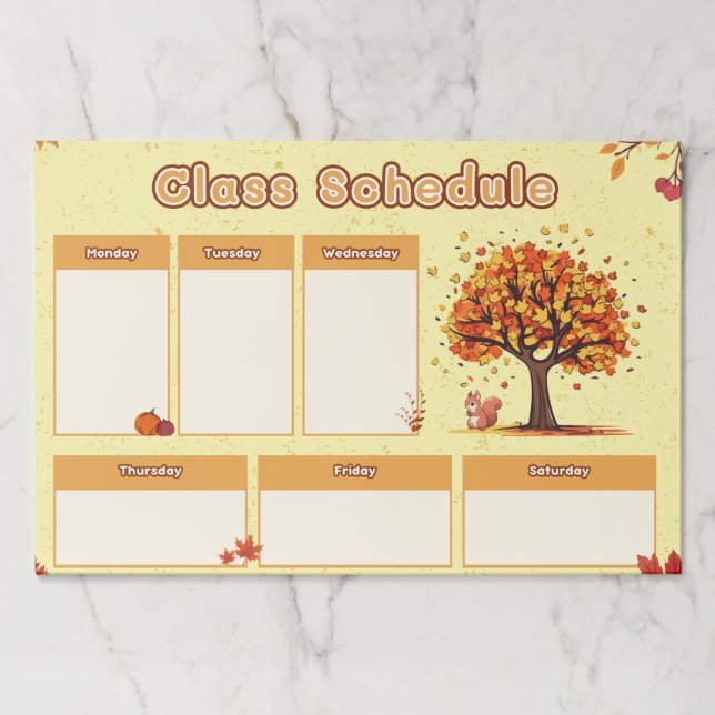 Autumn Class Schedule with Cute Fall Illustrations Paper Pad (Front)