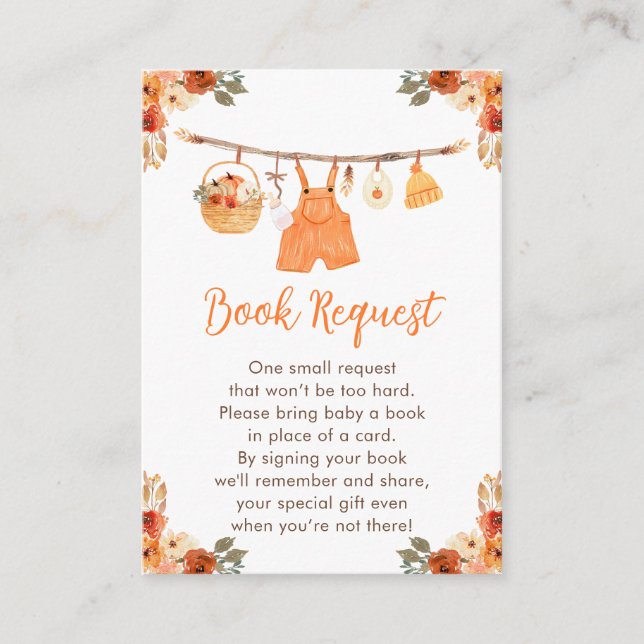 Autumn Clothes Line Boy Baby Shower Book Request Enclosure Card (Front)