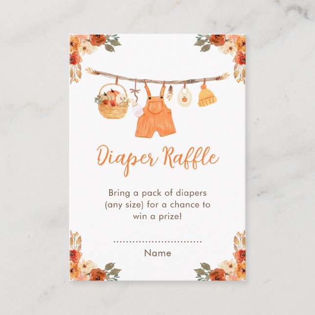Autumn Clothes Line Boy Baby Shower Diaper Raffle Enclosure Card (Front)