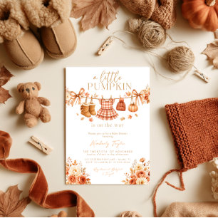 Autumn Clothesline Girl Fall Clothes Baby Shower Invitation