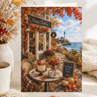 Autumn Coastal Seaside October Birthday Card