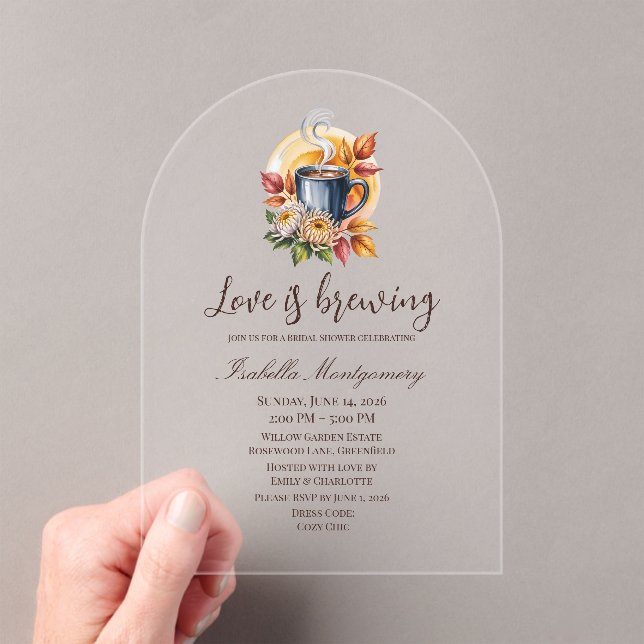 Autumn Coffee Bridal Shower Acrylic Invitations (Insitu (Handheld))