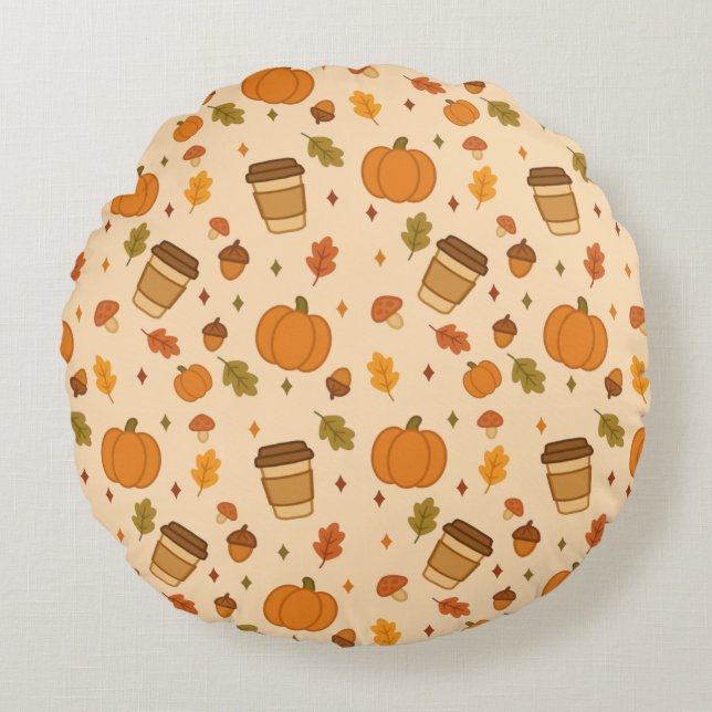 Autumn Coffee Round Pillow (Front)