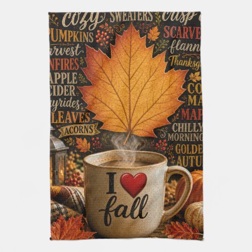 Autumn Coffee with Word Cloud Kitchen Towel