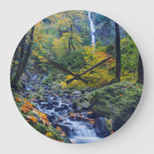 Autumn Color Along Starvation Creek Falls 2 Large Clock