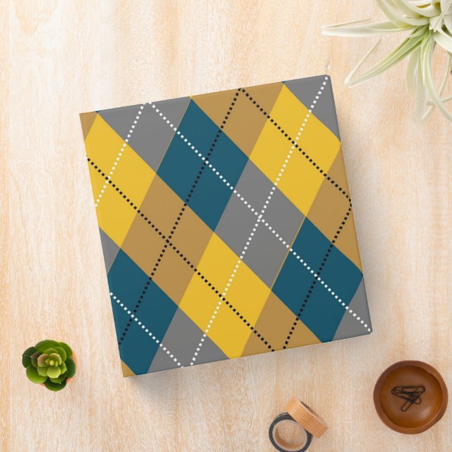 Autumn Color Argyle Geometric Plaid Pattern 3 Ring Binder (In Situ)