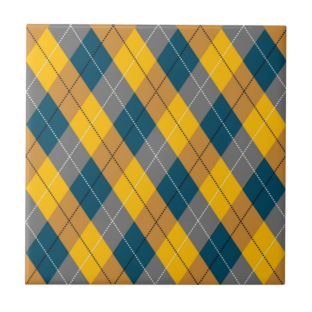 Autumn Color Argyle Geometric Plaid Pattern Ceramic Tile (Front)