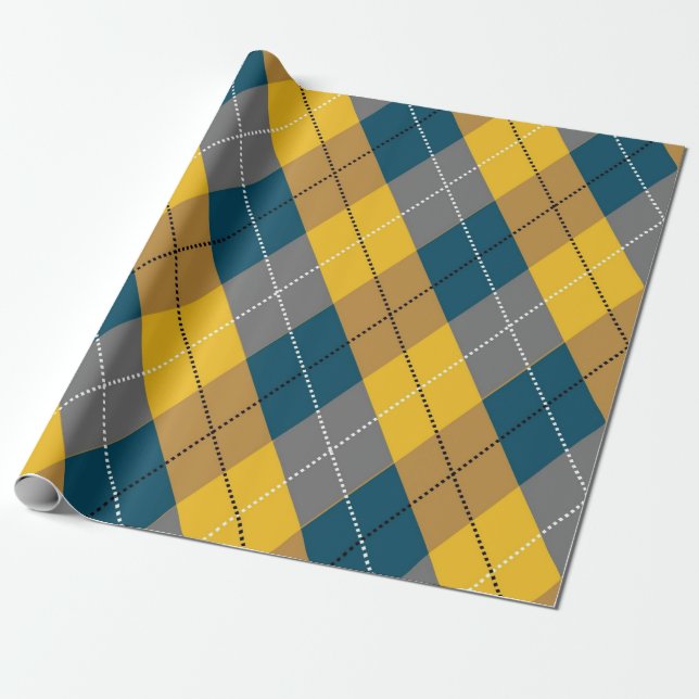 Autumn Color Argyle Geometric Plaid Pattern Wrapping Paper (Unrolled)