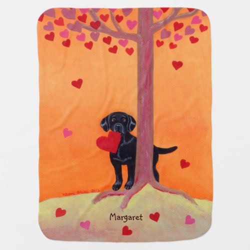 Autumn Color Black Labrador Painting Receiving Blanket