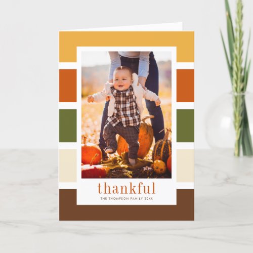 Autumn Color Block Thankful Photo Thanksgiving Holiday Card