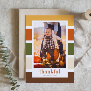 Autumn Color Block Thankful Photo Thanksgiving Holiday Card